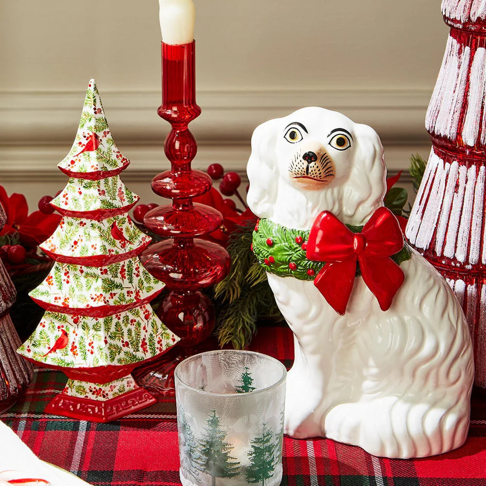 Stafford Dog Statue with Holiday Wreath