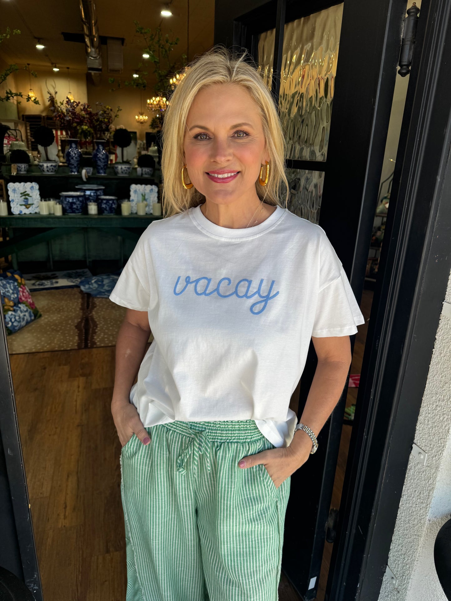 Vacay Tee - White/Surf Blue