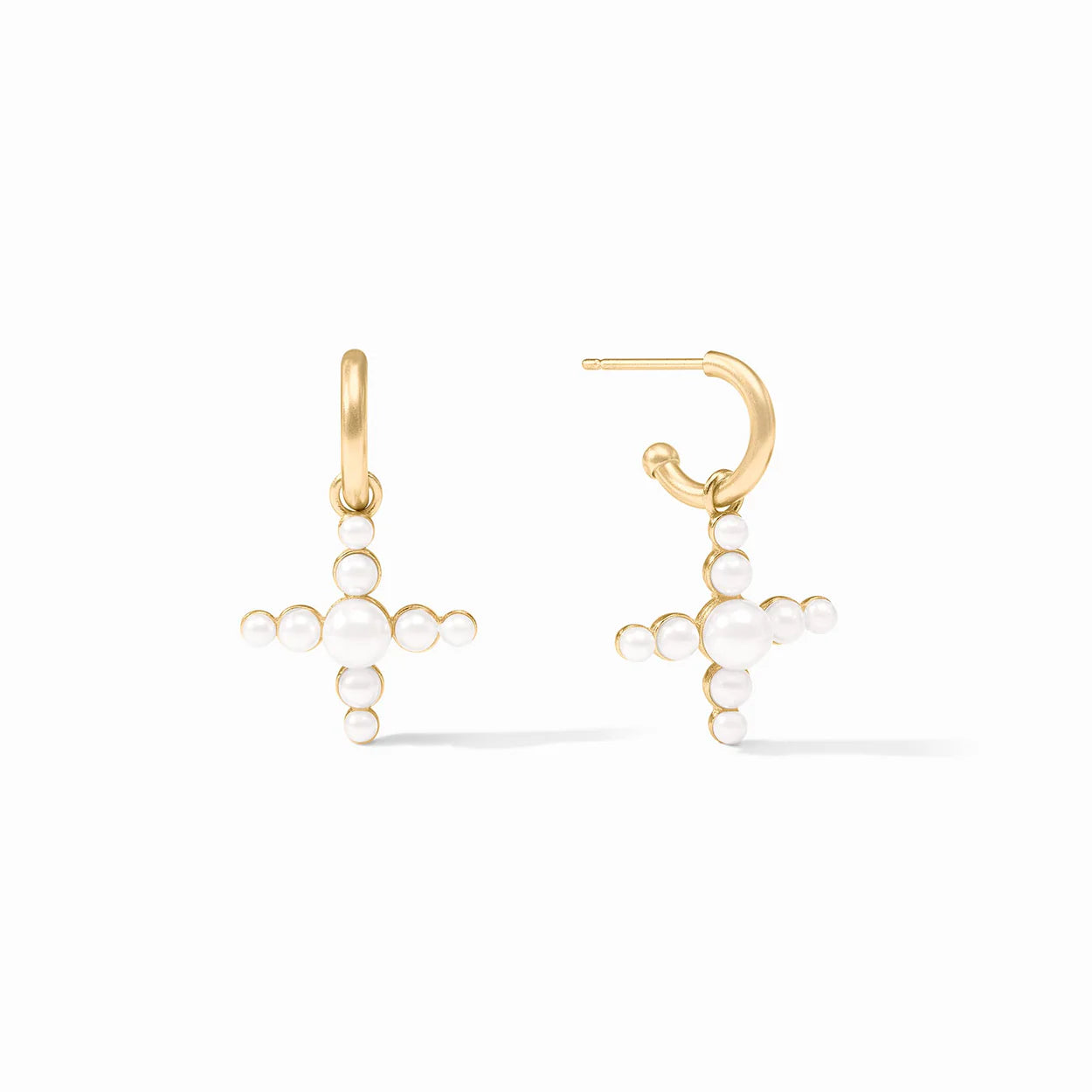 Gumdrop Cross Hoop & Charm Earring - Gold/Pearl