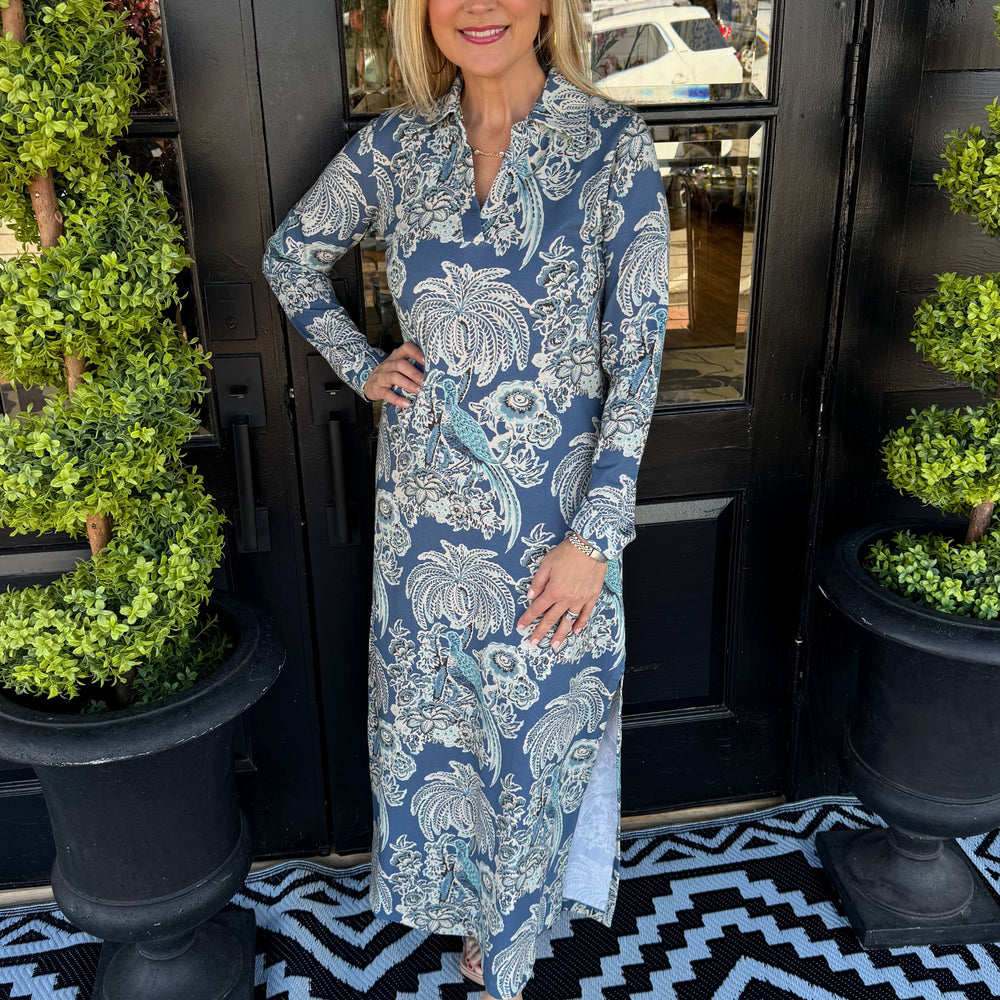 augustine midi dress Spartina Celia Midi Dress St. Augustine Bird Palm Blue Large