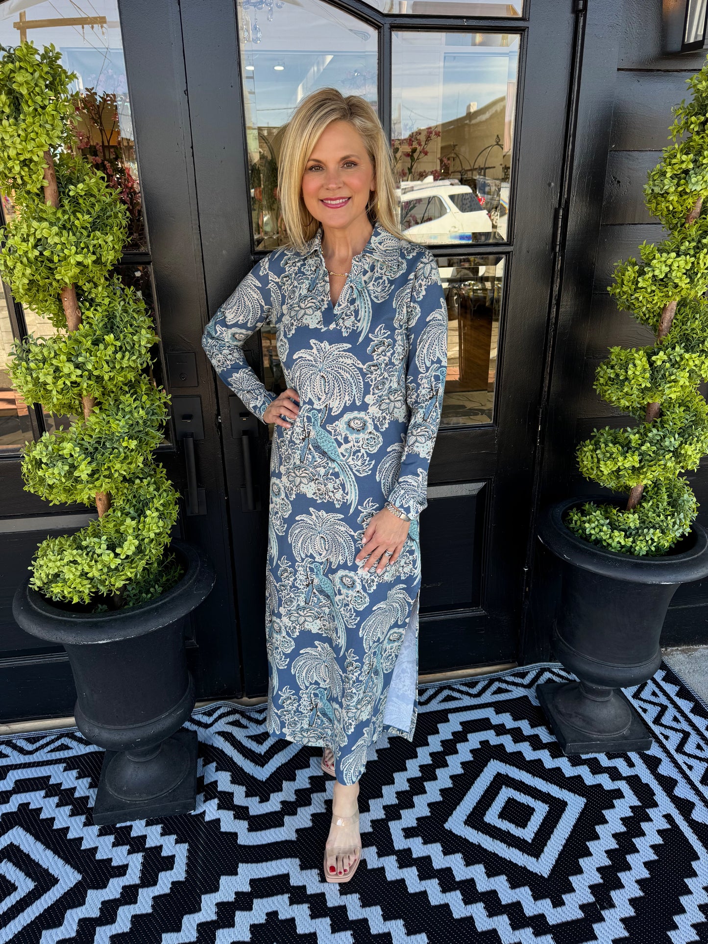 Celia Midi Dress St. Augustine Bird Palm Blue
