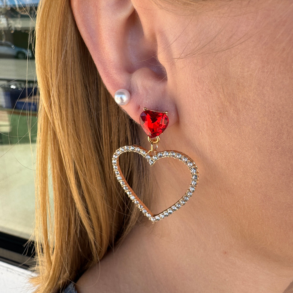 Gem Heart Earrings-Red