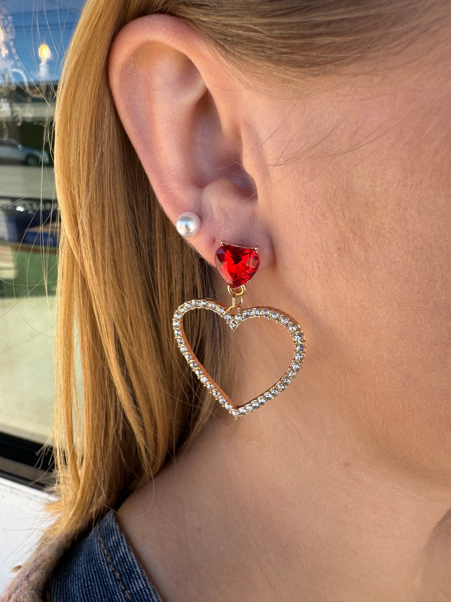 Gem Heart Earrings-Red