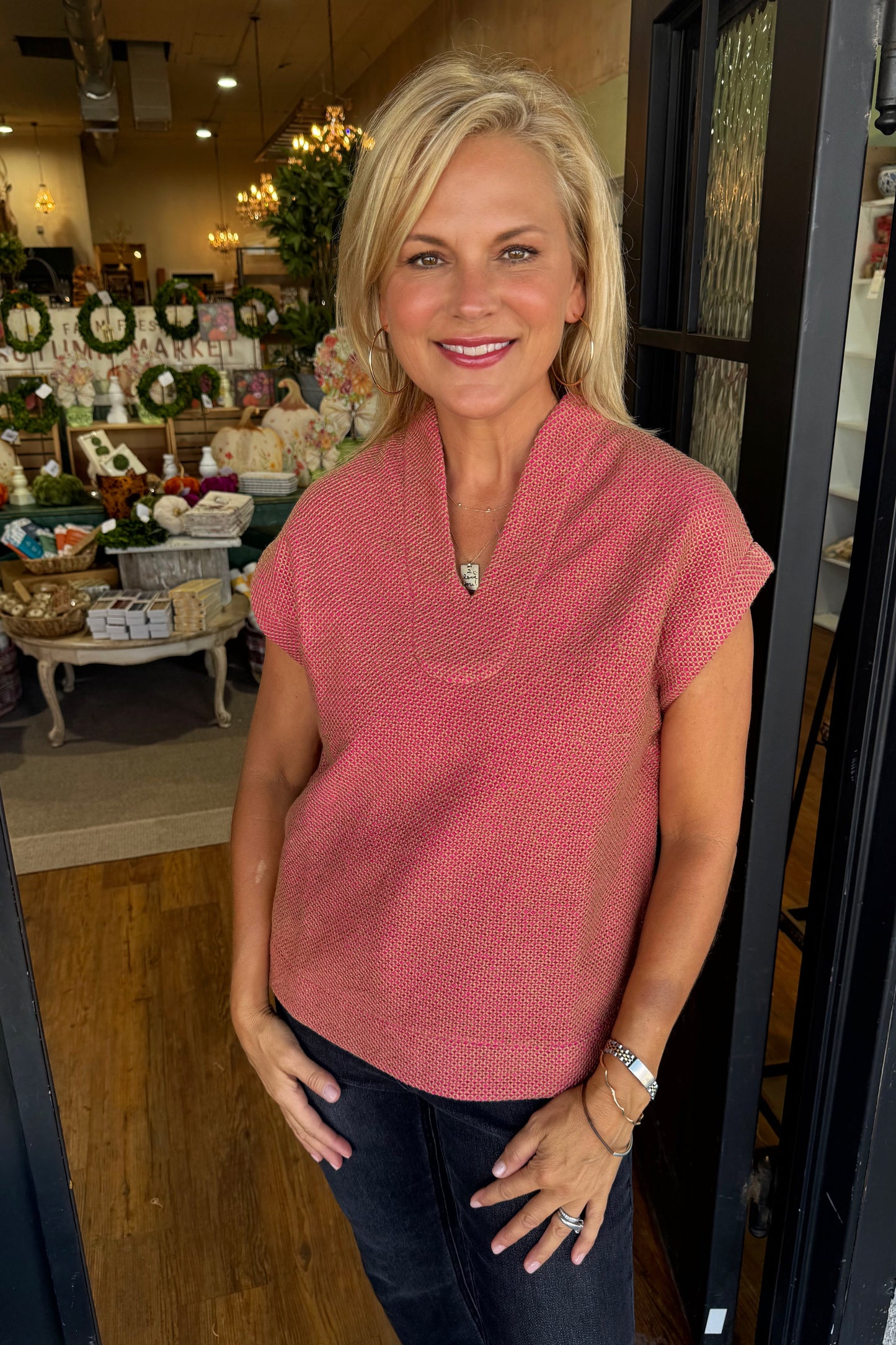 Ivy Jane Stitched Popover Top - Berry