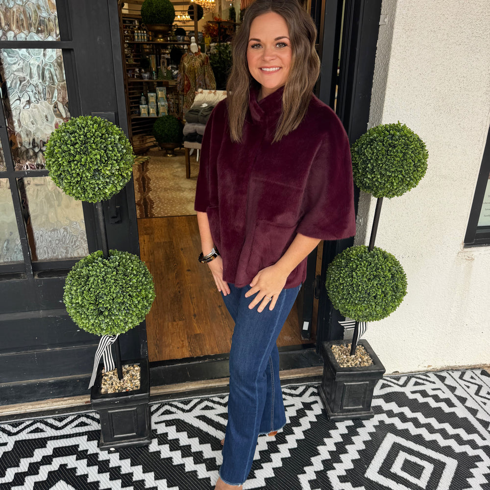 Ivy Jane Faux Capelet Jacket - Wine