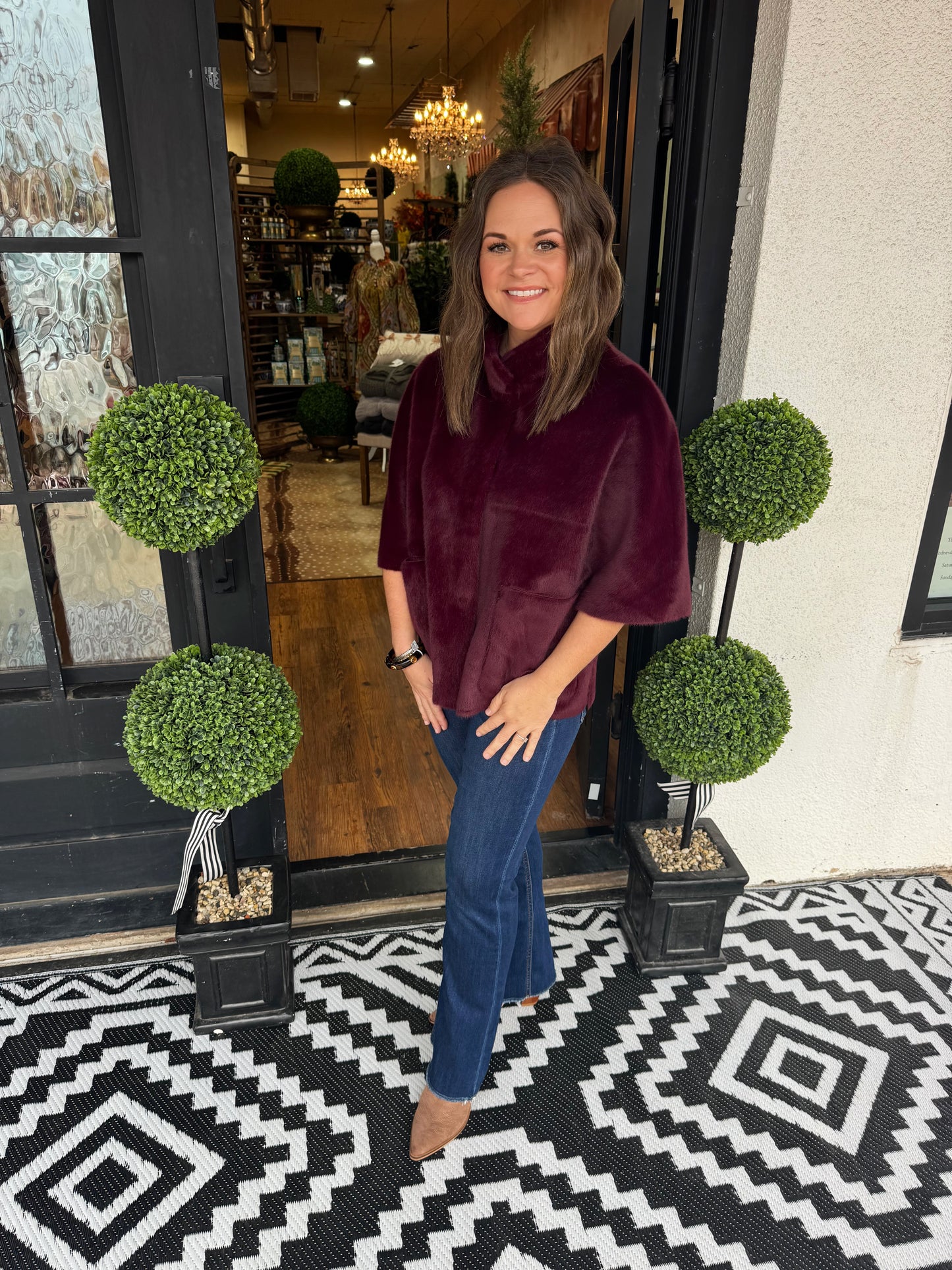 Ivy Jane Faux Capelet Jacket - Wine