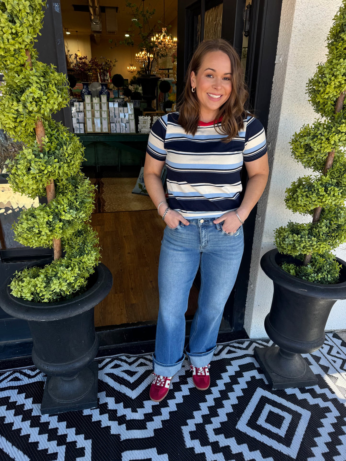 Mid Rise Ankle Cuffed Slim Wide Jean - Delicate Gleam