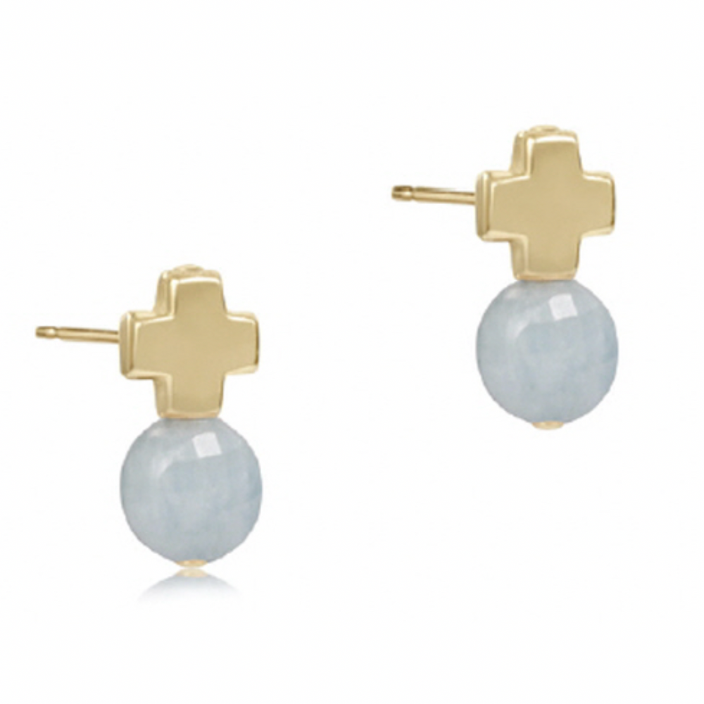 Signature Cross Gold Stud - Aquamarine