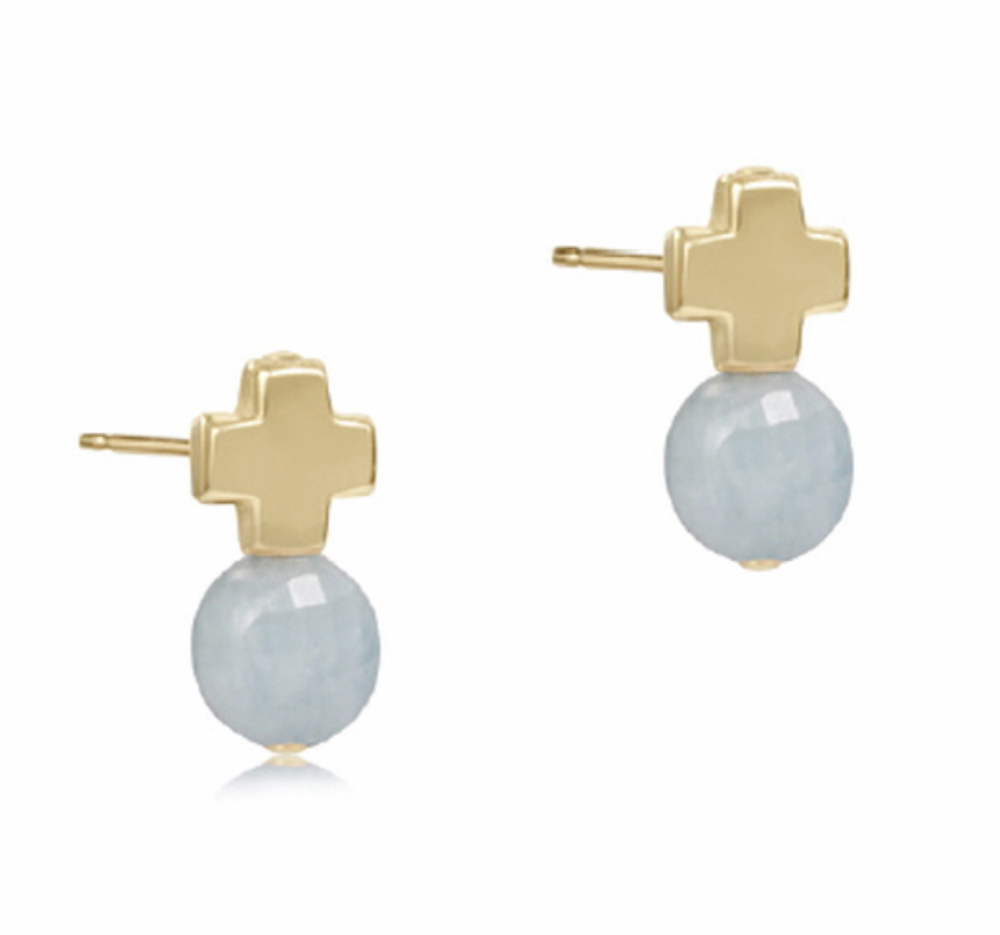 Signature Cross Gold Stud - Aquamarine