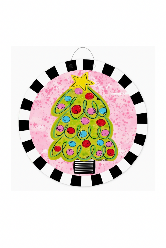 Pink Whimsical Christmas Tree Door Hanger
