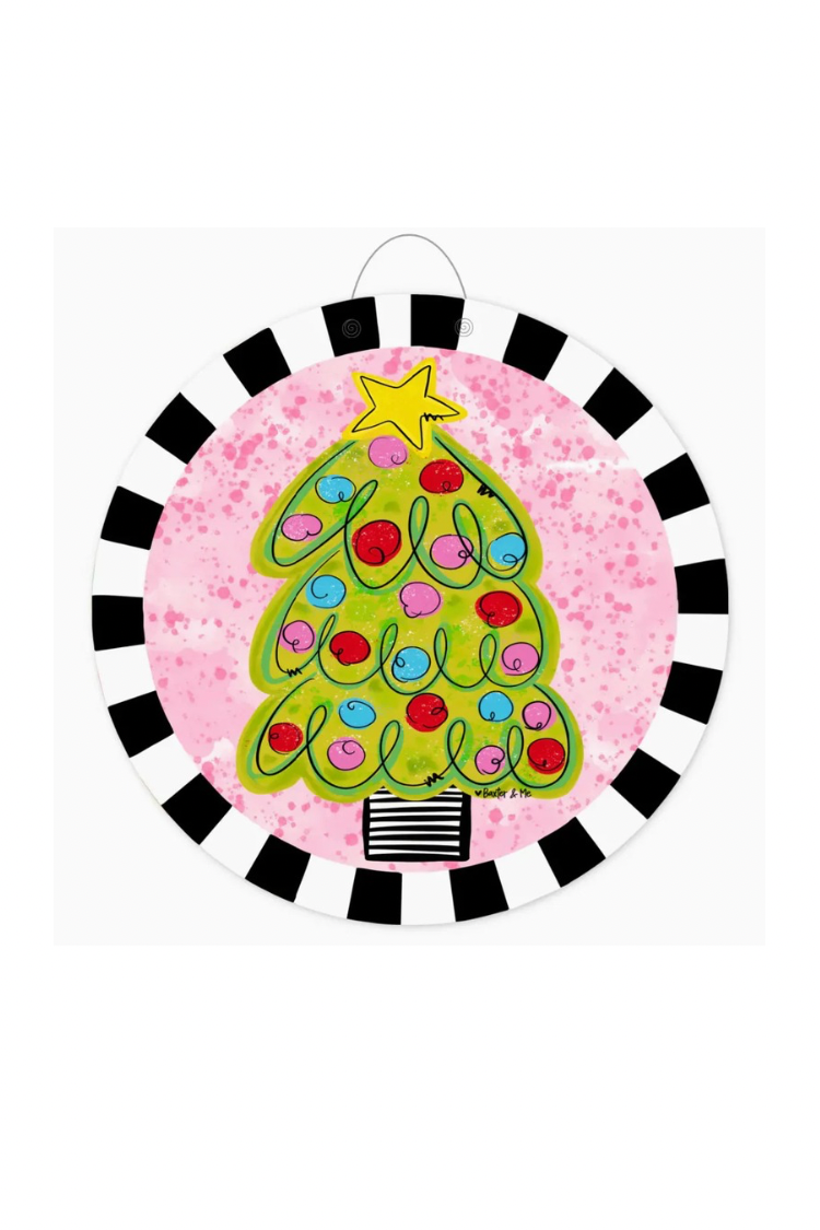 Pink Whimsical Christmas Tree Door Hanger