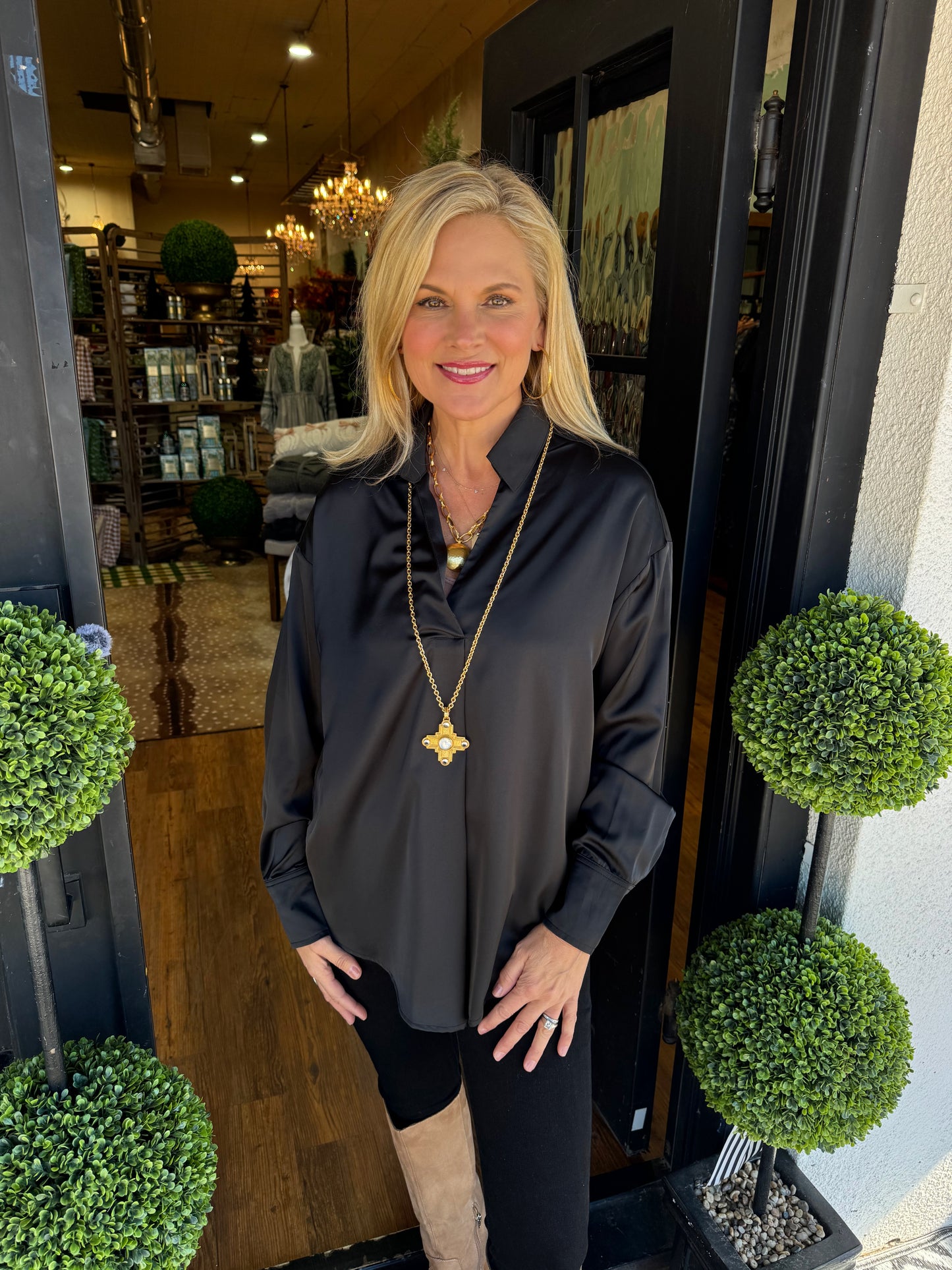 Cora Satin Top - Black