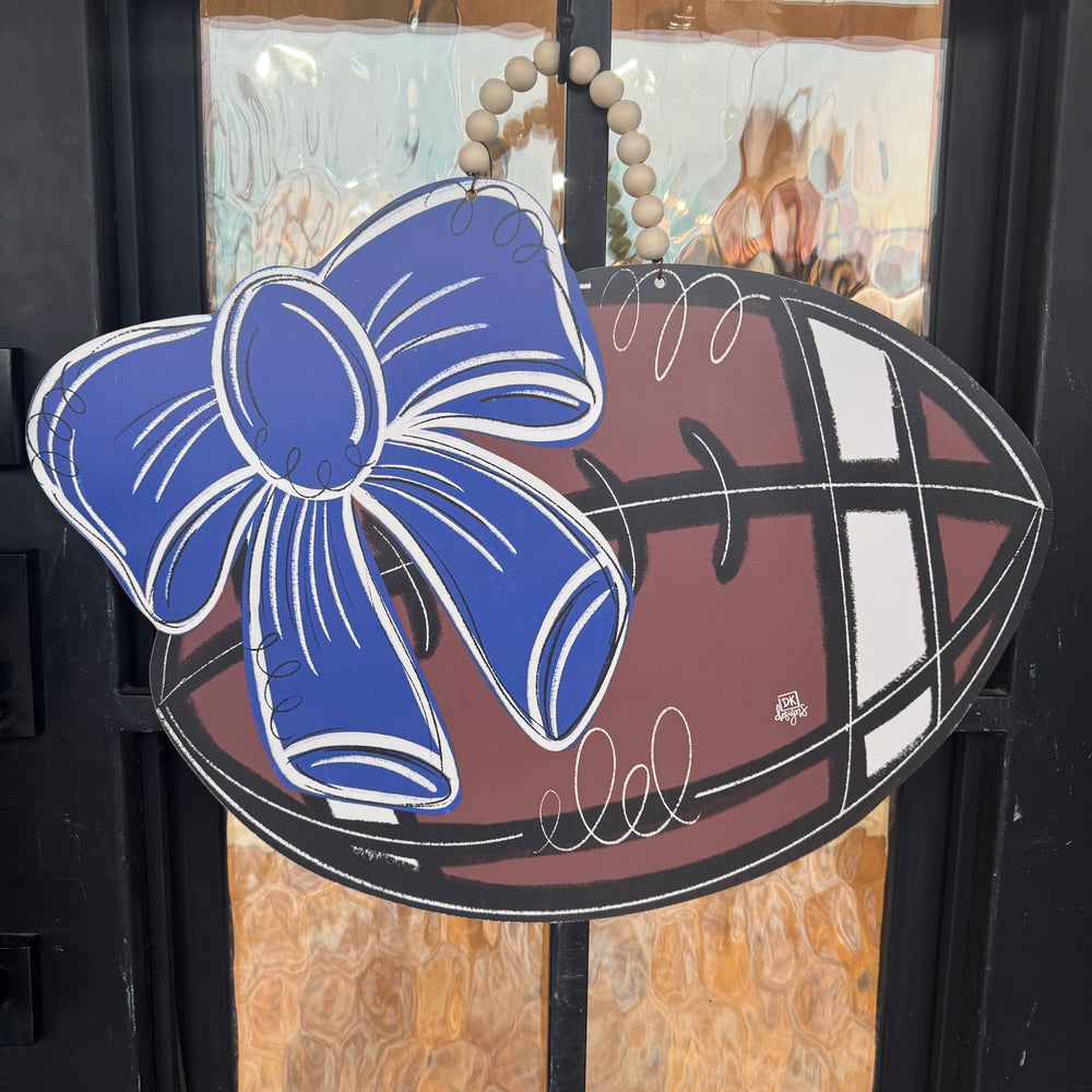 Football Bow Blue & White Door Hanger