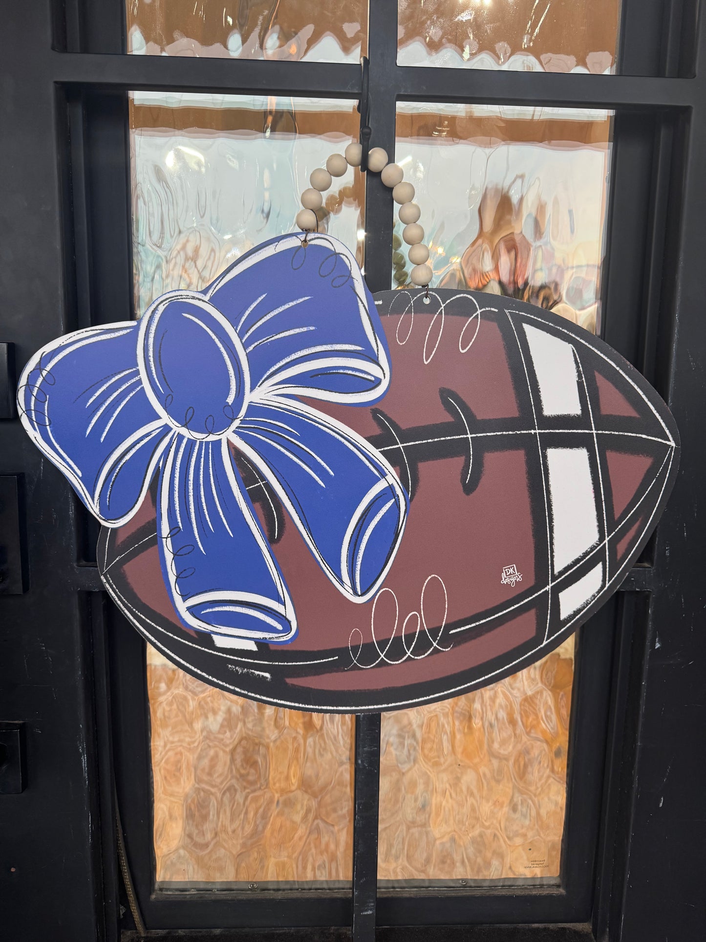 Football Bow Blue & White Door Hanger