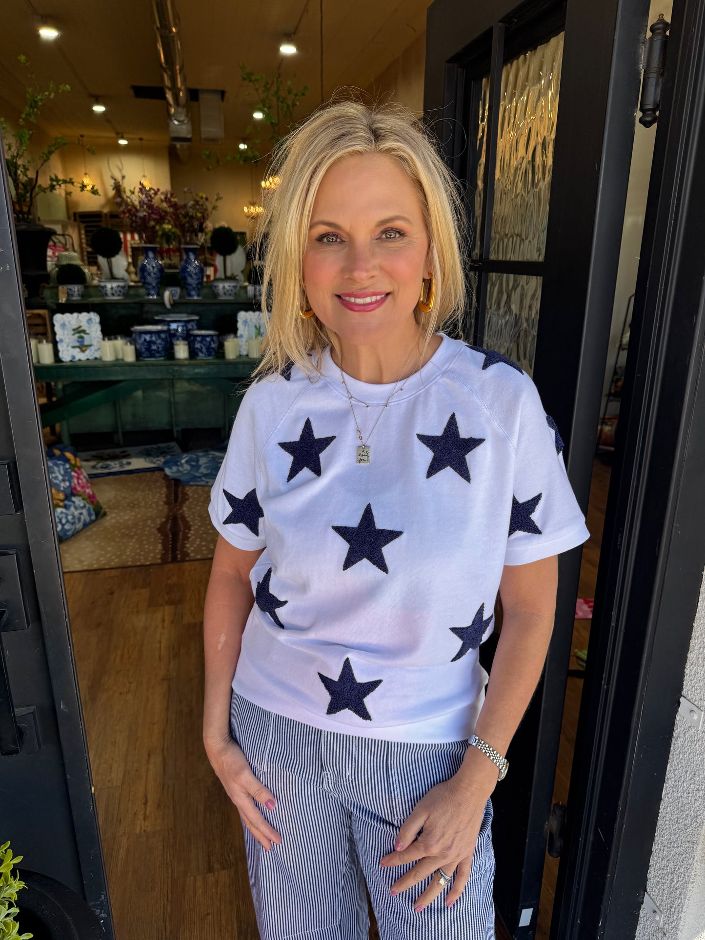 Stars Short Sleeve Sweatshirt - White