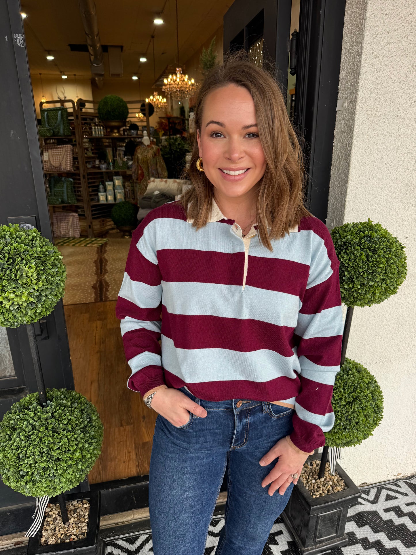 Ezra Top - Burgundy/Blue