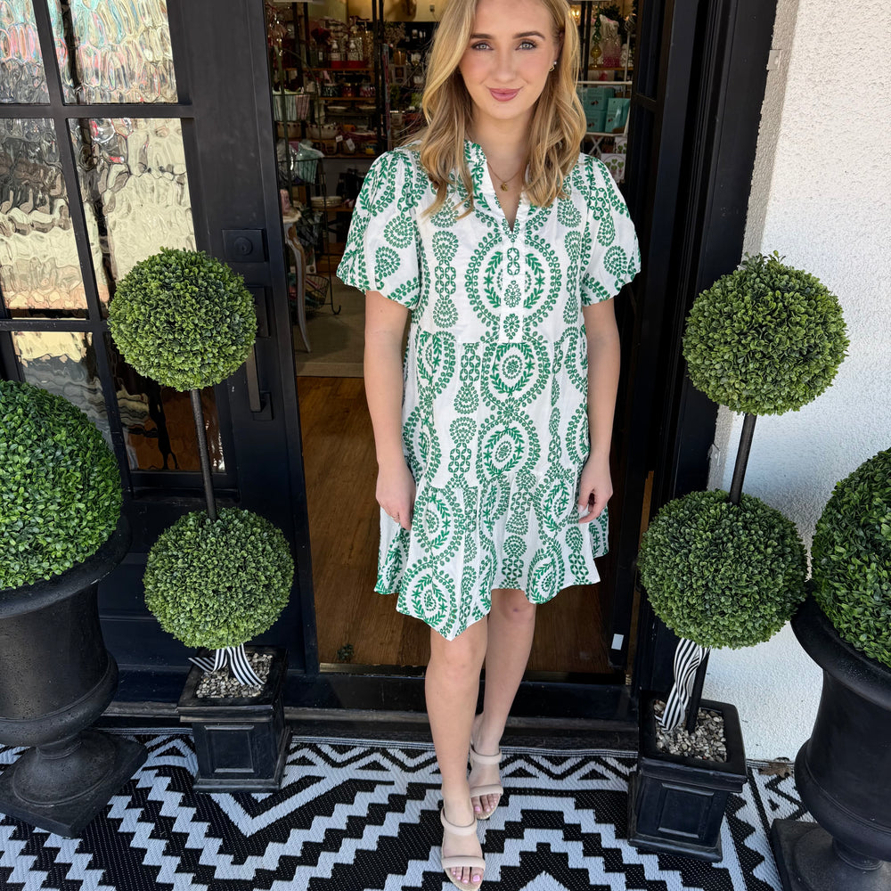 Birdie Embroidered Dress- Green