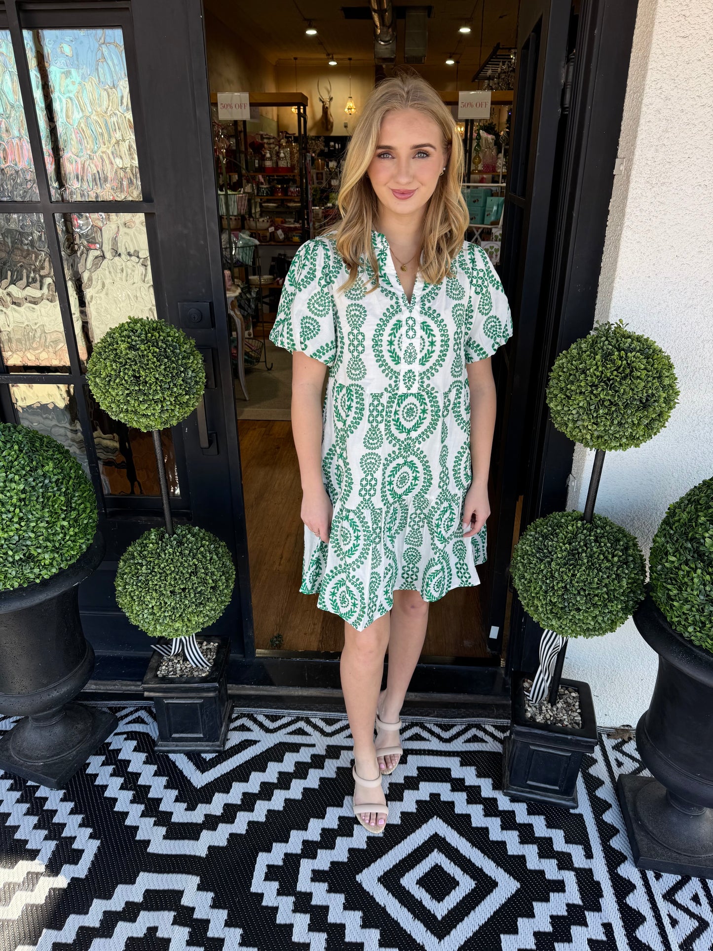 Birdie Embroidered Dress- Green