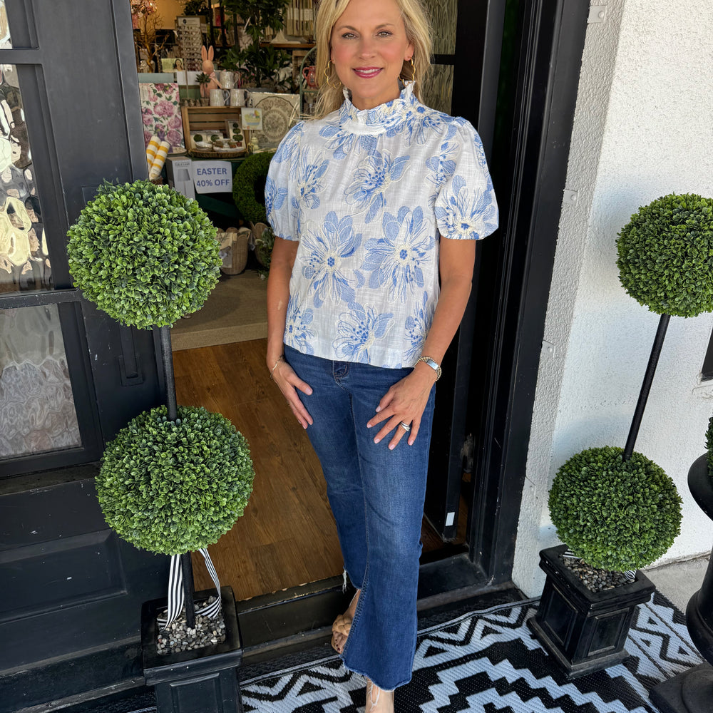 Marta Top- Blue/ White