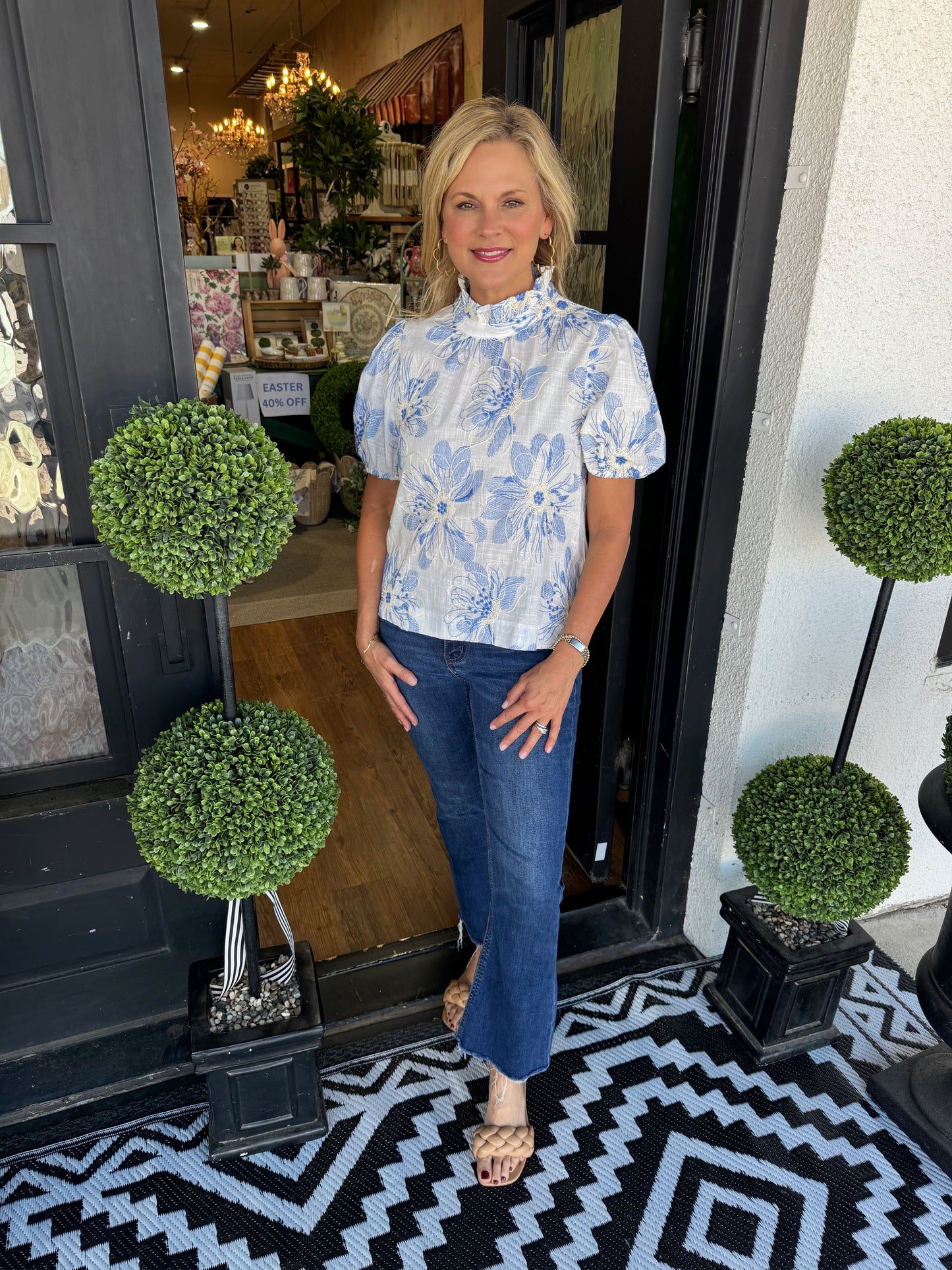 Marta Top- Blue/ White