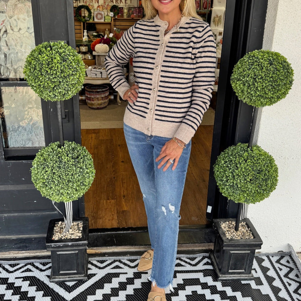 Luna Sweater Top- Tan/Navy