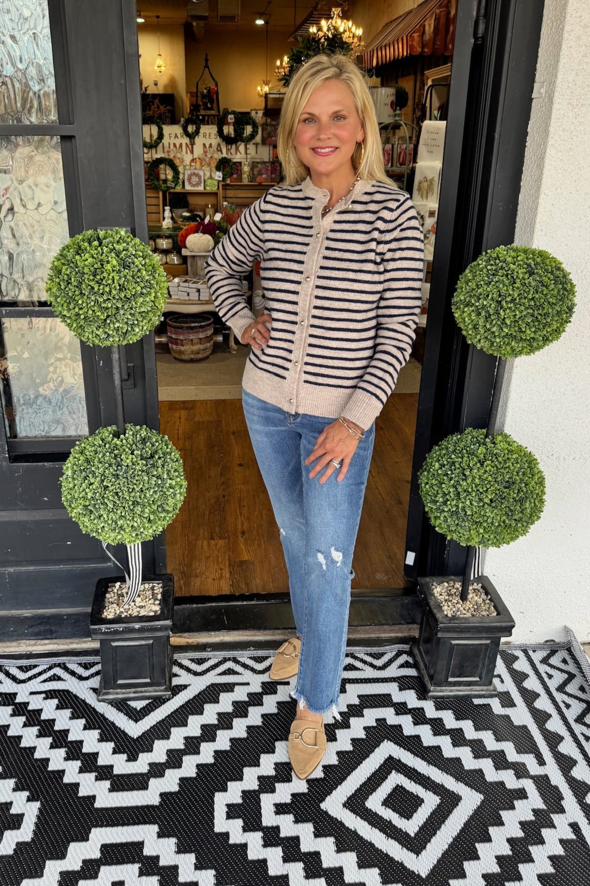 Luna Sweater Top- Tan/Navy