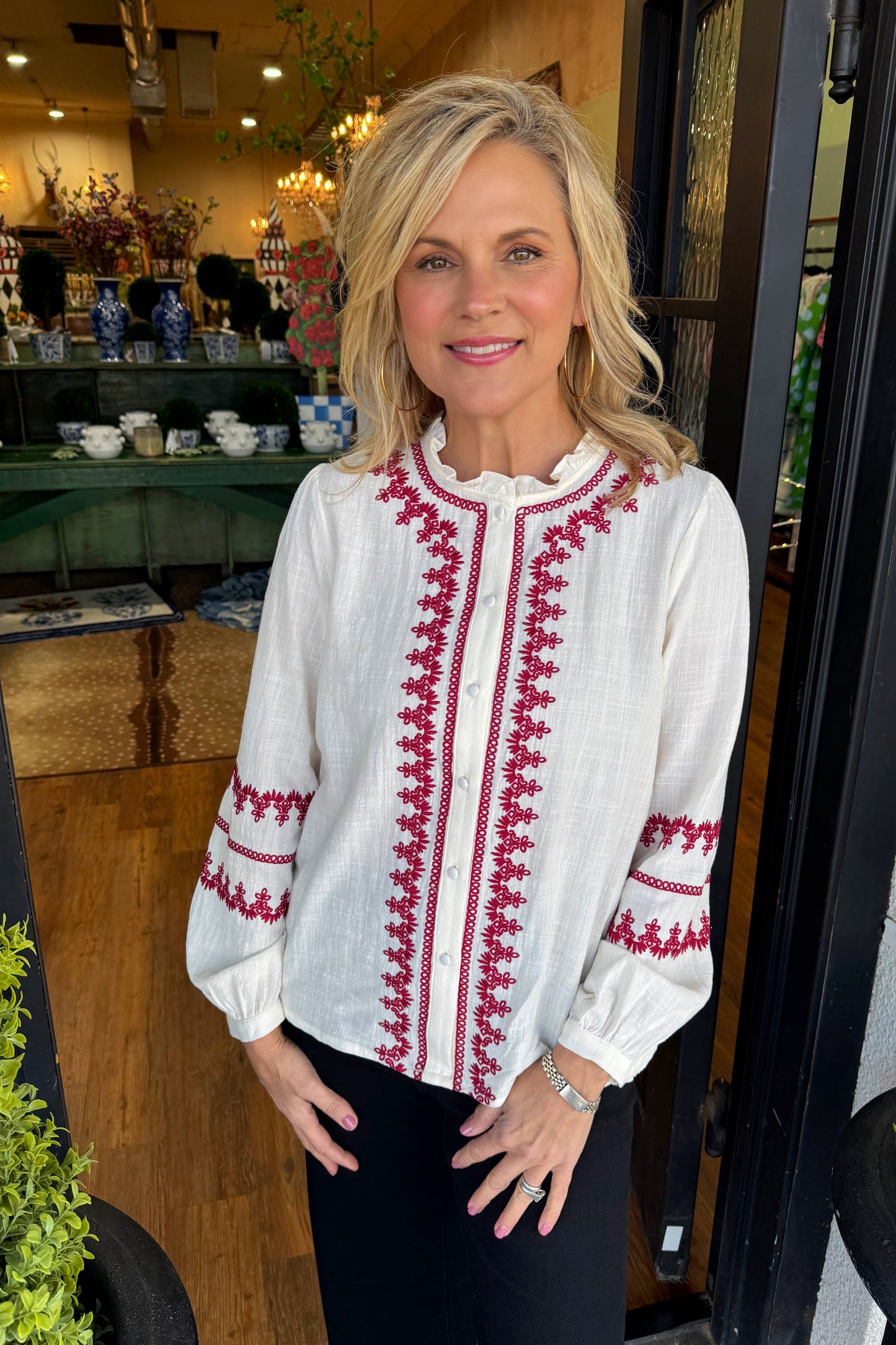 Pressley Top - Cream/Burgundy