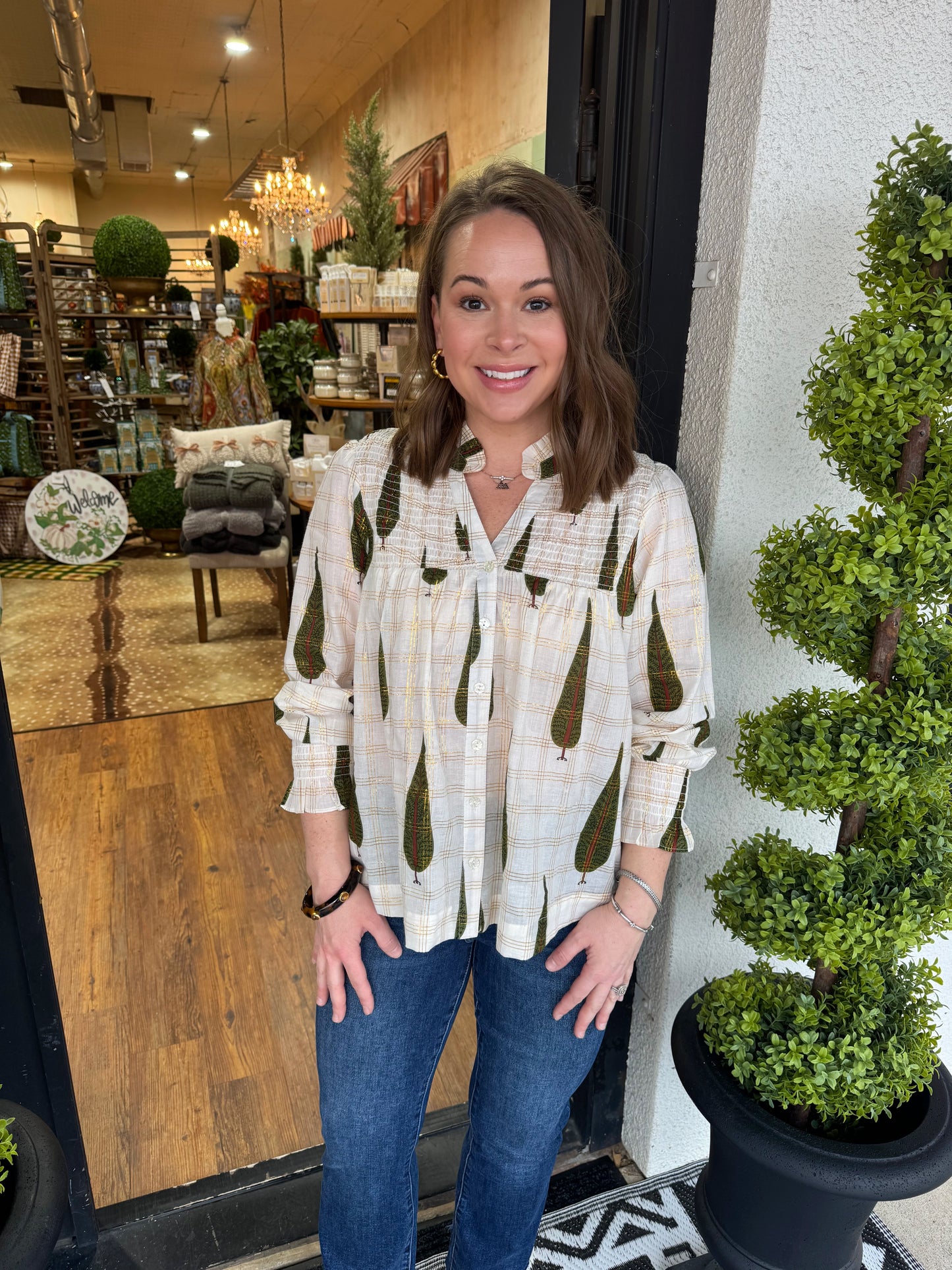 Ivy Jane Metallic Plaid Tree Top