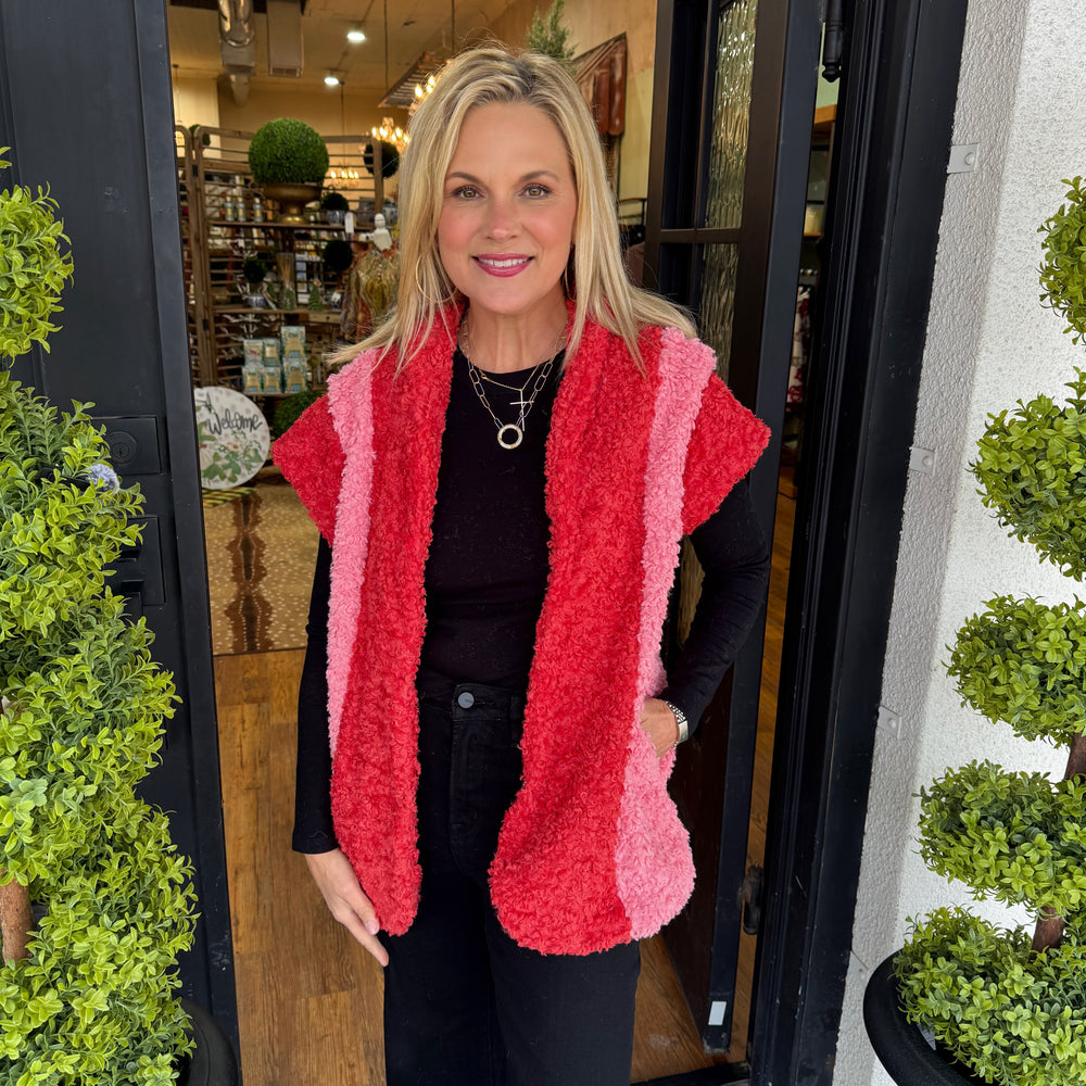 Janna Sherpa Vest - Red/Pink