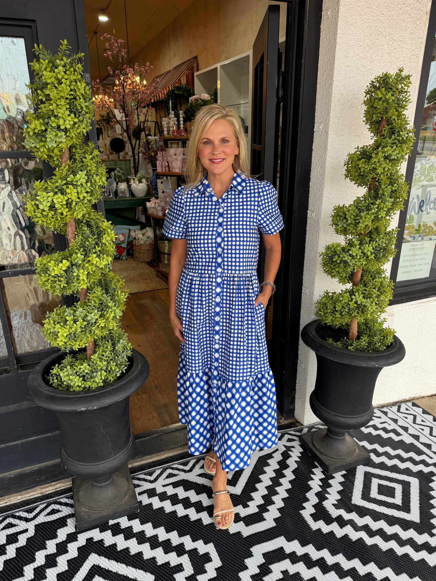 Mary Square Jema Gingham Mix Dress - Navy Mary Square Jema Gingham Mix Dress - Navy