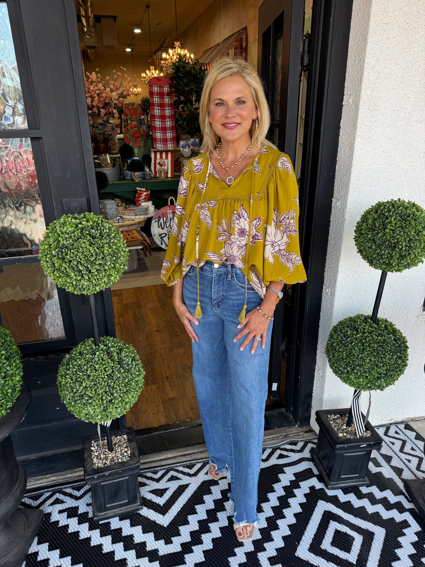 Ellie Floral Top- Golden Kiwi
