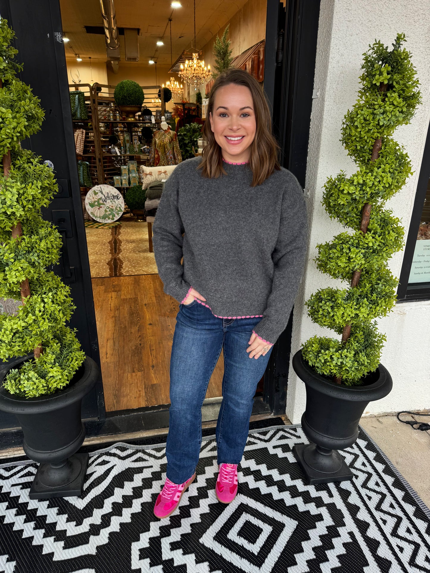 Drew Sweater - Charcoal Pink