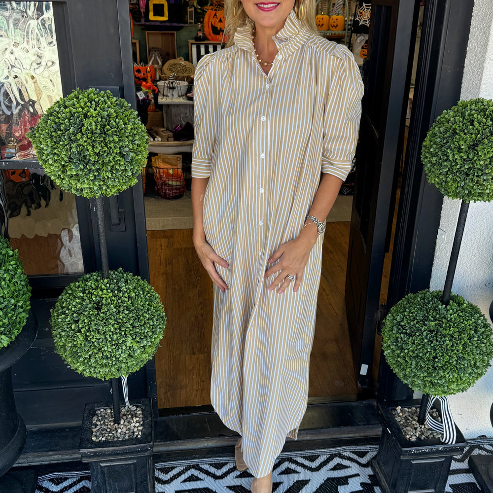 Nina Pinstripe Dress - Golden