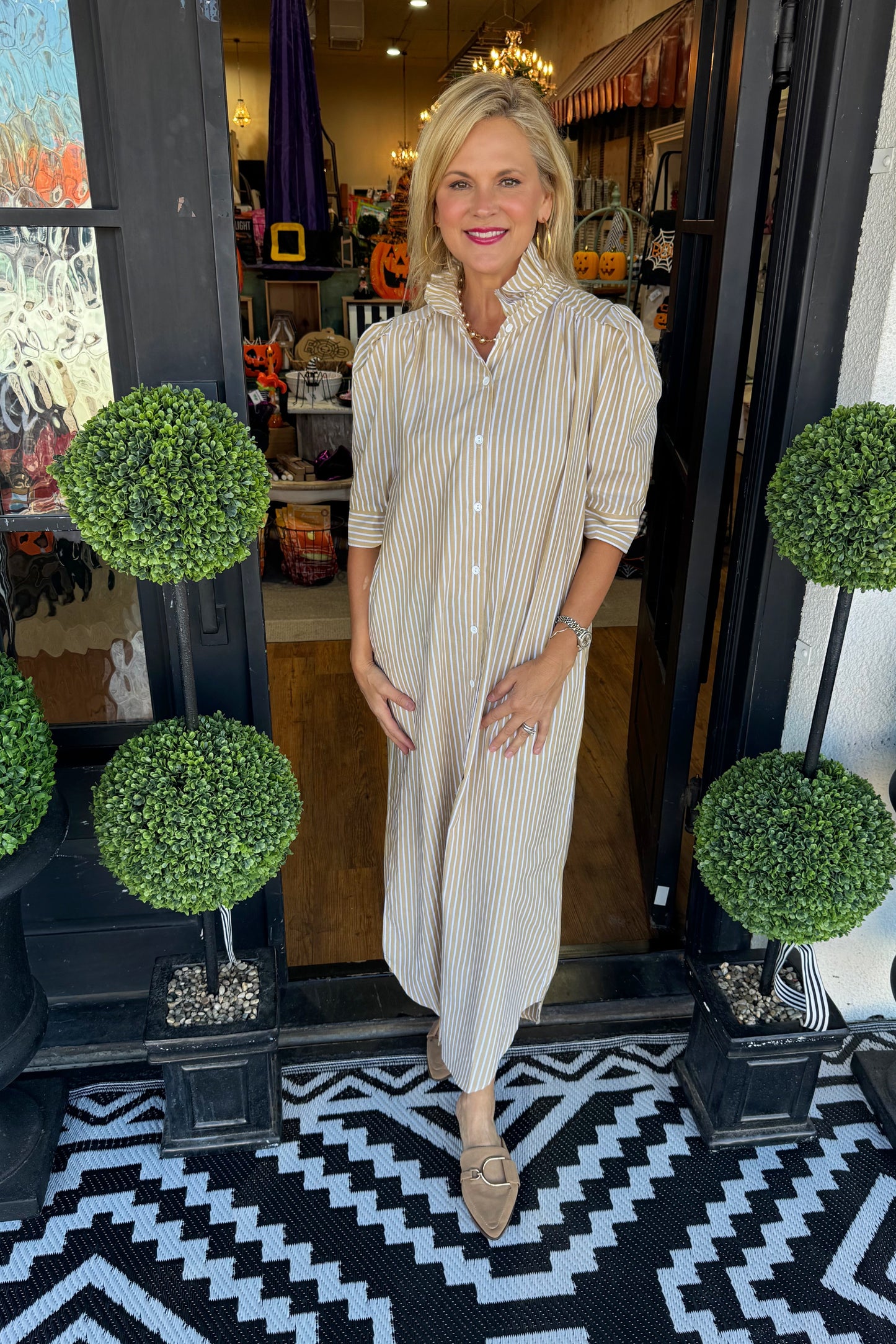 Nina Pinstripe Dress - Golden