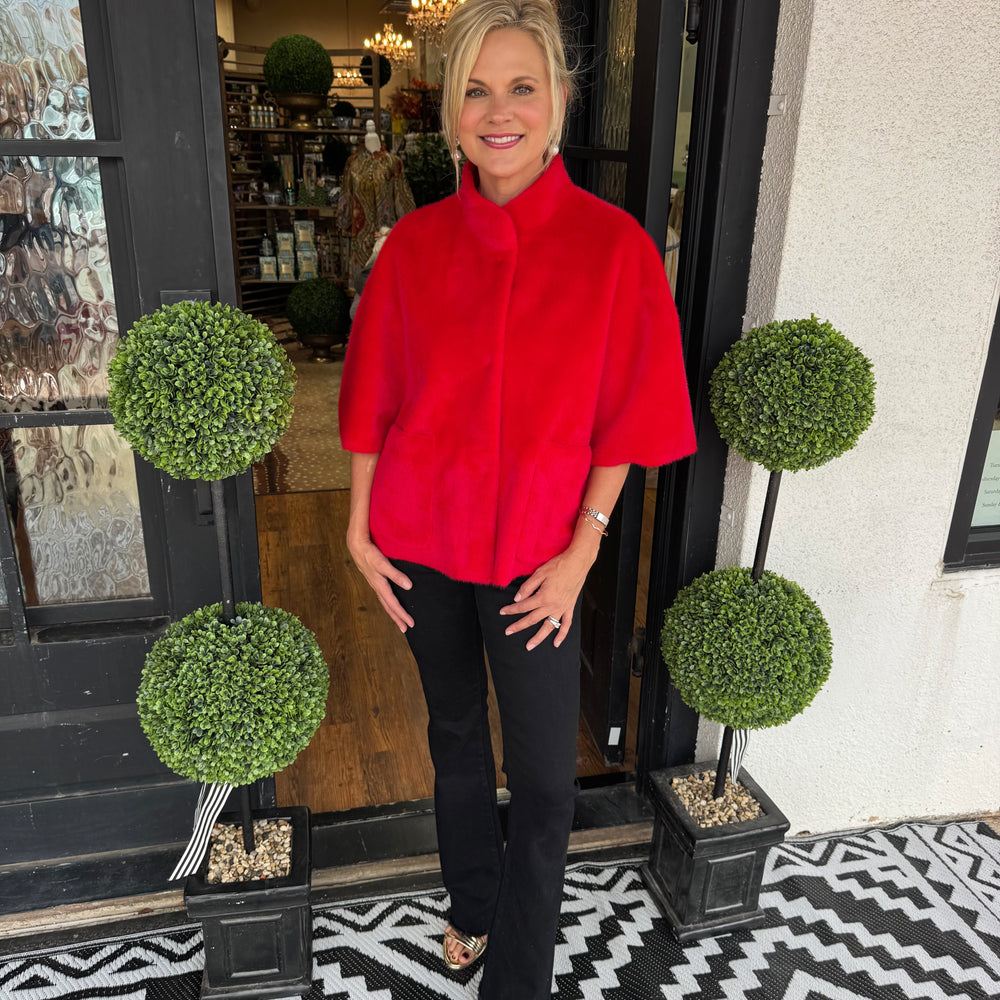 Ivy Jane Faux Capelet Jacket - Red