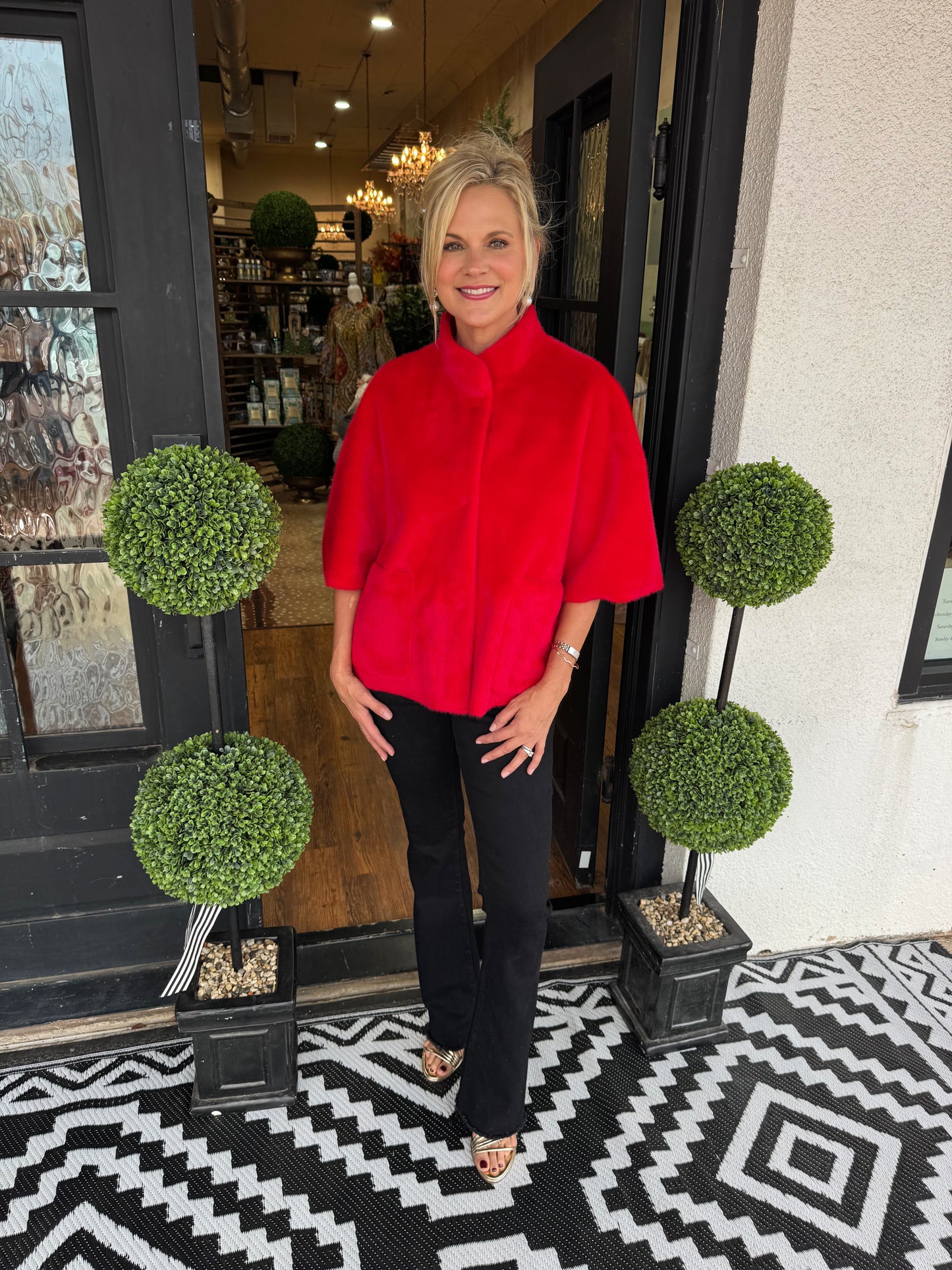 Ivy Jane Faux Capelet Jacket - Red