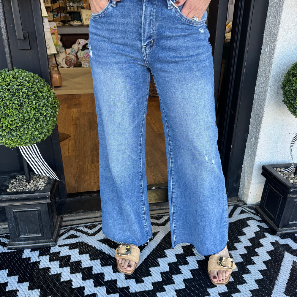 High Rise Ankle Wide Leg Jean