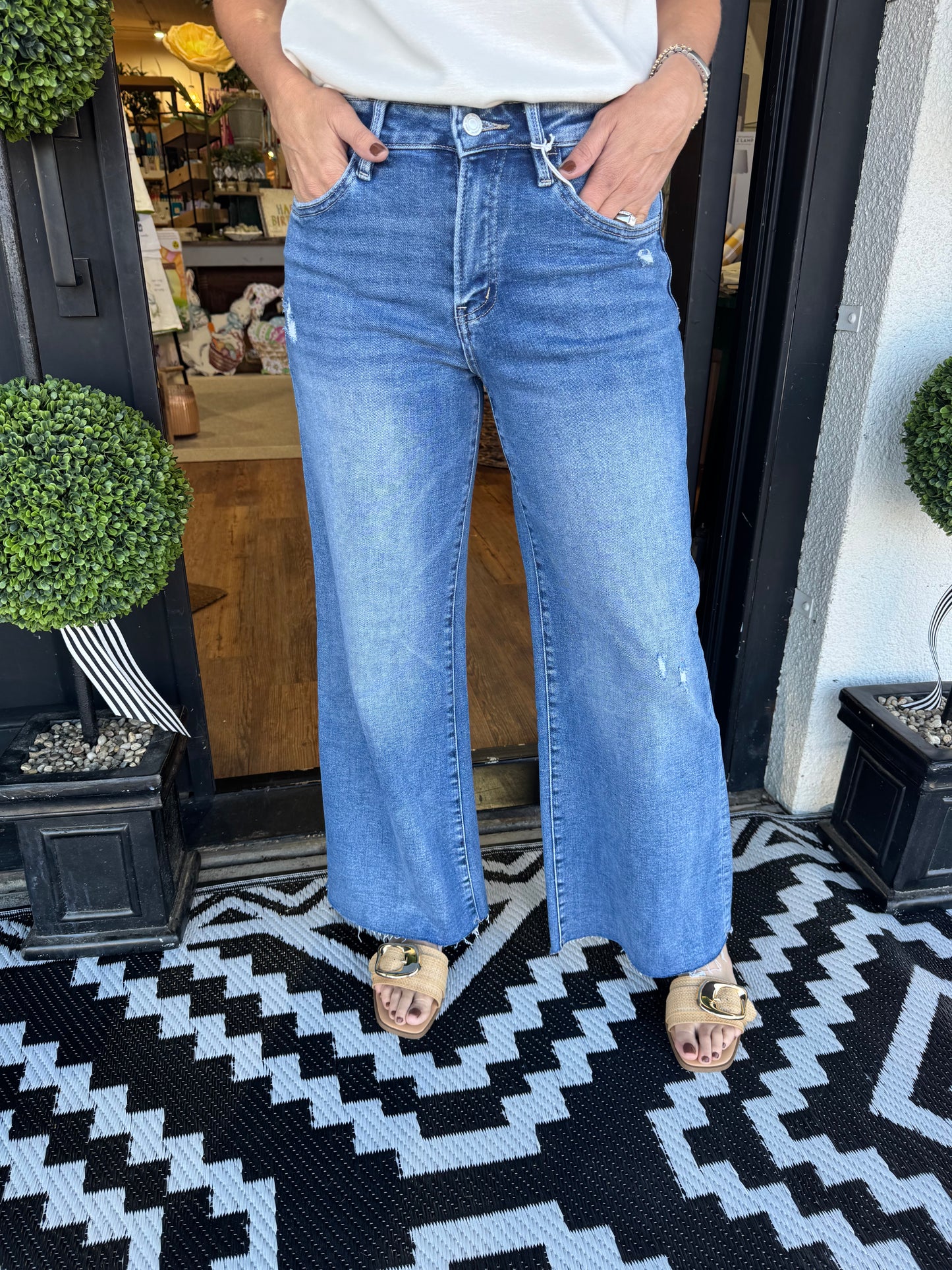 High Rise Ankle Wide Leg Jean