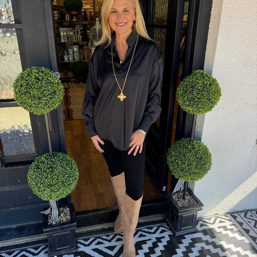 Cora Satin Top - Black