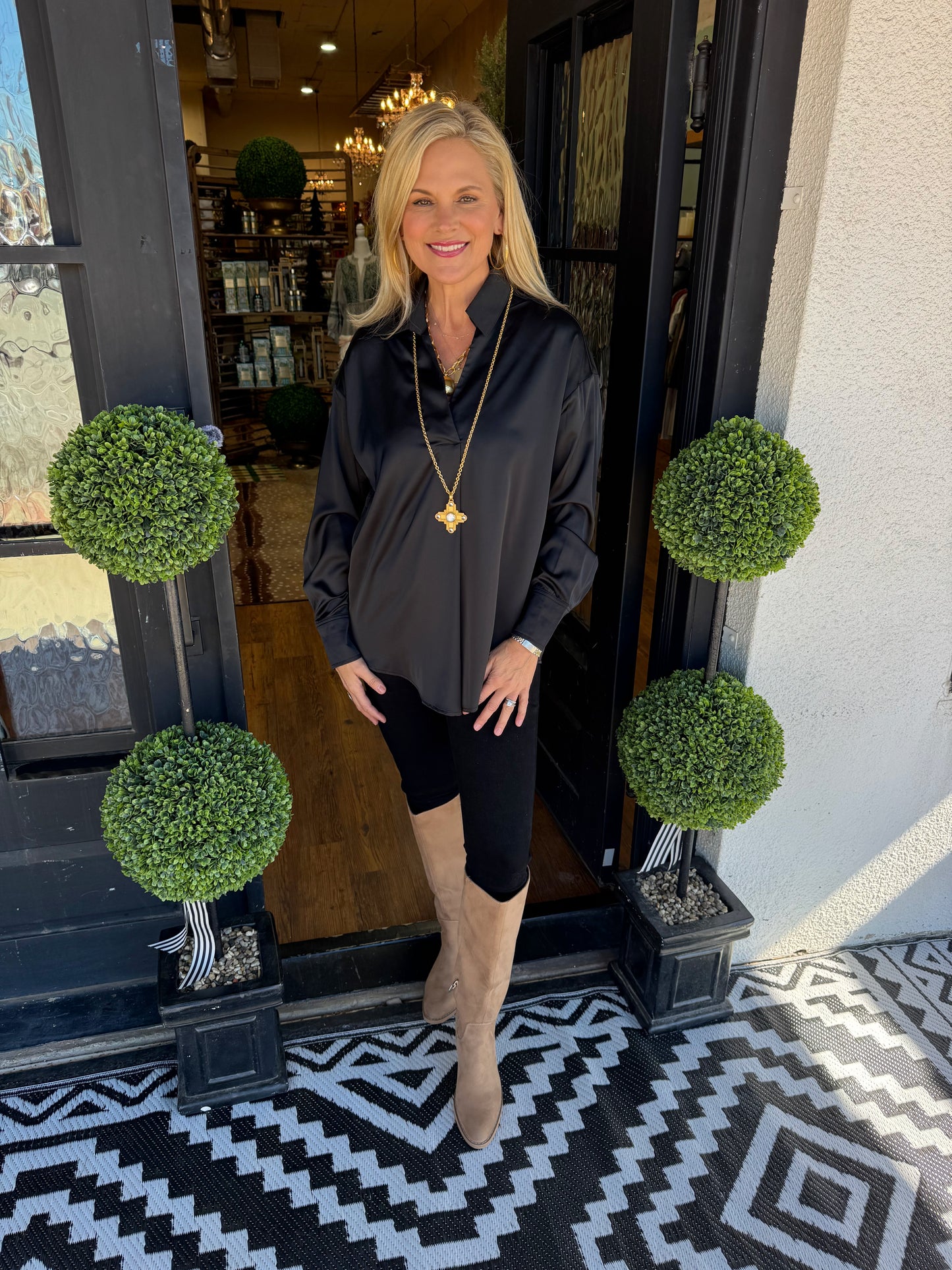 Cora Satin Top - Black