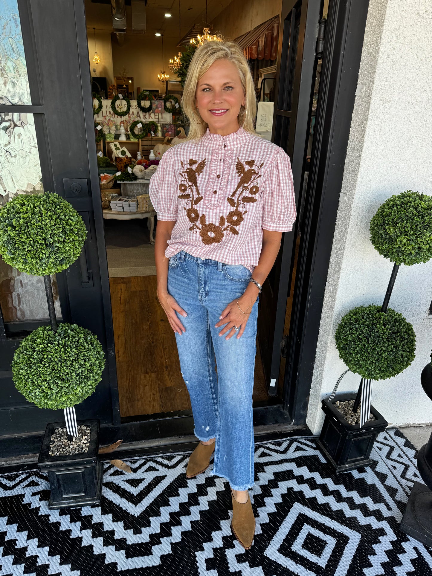 Sister Mary Blanca Top - Pink Checkered