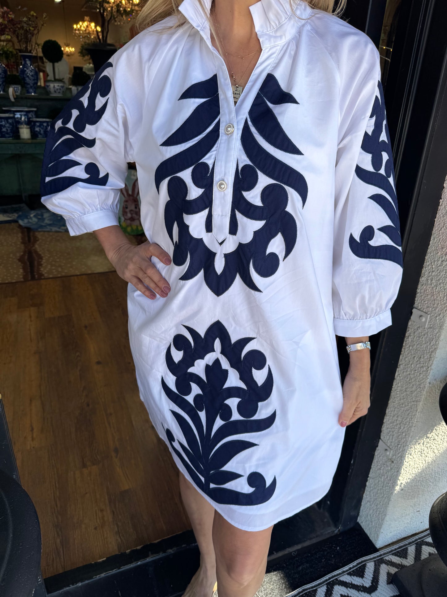 Leah Dress - Off White/Navy