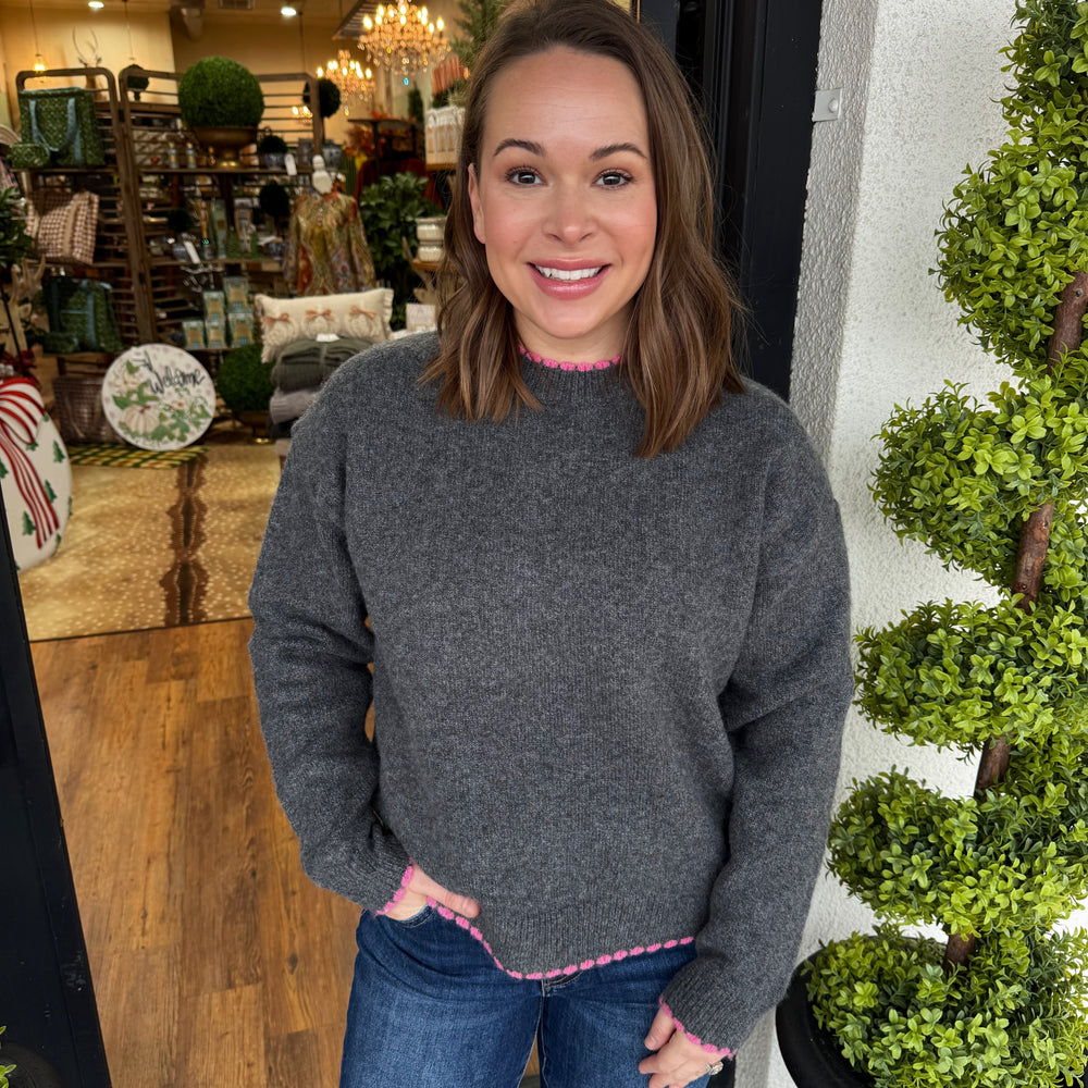 Drew Sweater - Charcoal Pink