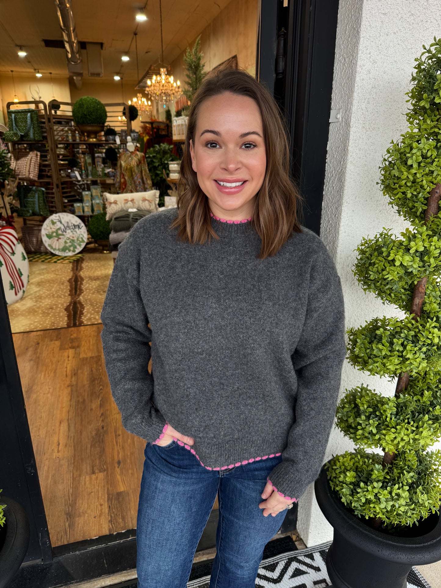 Drew Sweater - Charcoal Pink