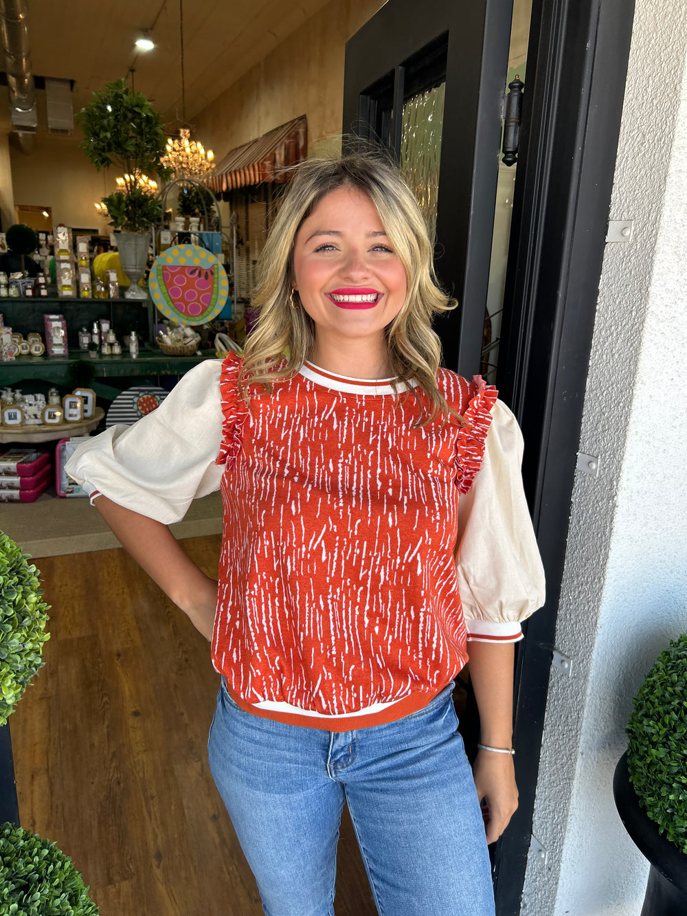 Tatum Orange Ruffled Blouse