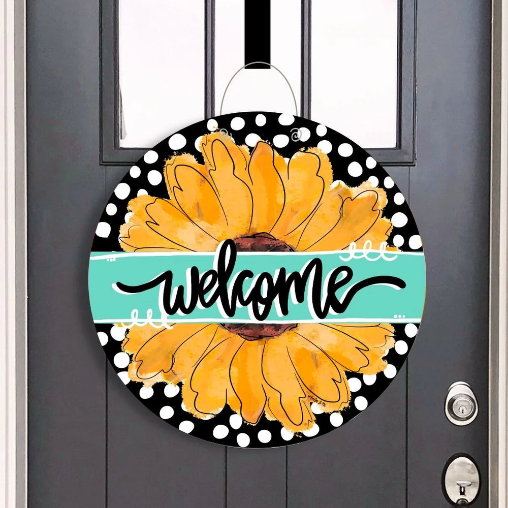 Black and White Sunflower Door Hanger
