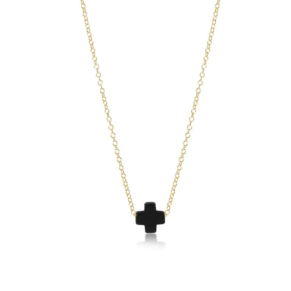 16" Necklace Gold- Signature Cross Small Onyx