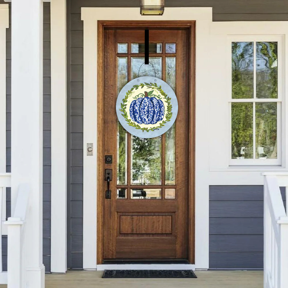 Blue Chinoiserie Pumpkin Door Hanger