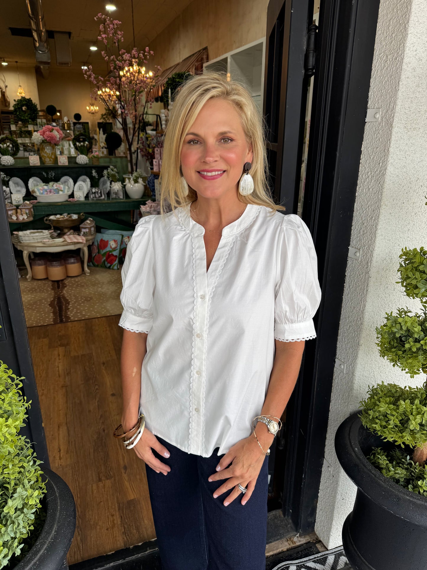 Mary Square Elaine Top - White