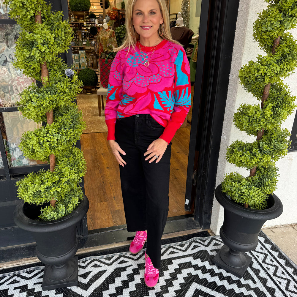Zinnia Sweater - Fuchsia/Blue